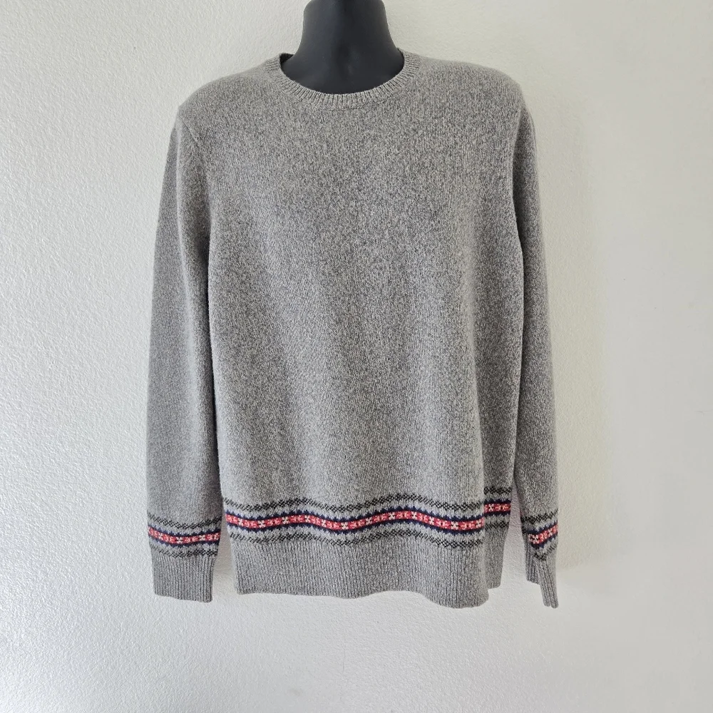 Brooks Brothers Sweater Mens Large Gray Merino Wool Blend Knit Crew Neck Grandpa